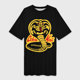 Платье-футболка 3D с принтом Cobra Kai  Кобра Кай. в Санкт-Петербурге,  |  | keep calm and sweep the leg | американский | боевые искусства | змея | карате | кобра кай | логотип | телесериал | эмблема
