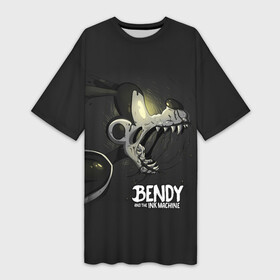 Платье-футболка 3D с принтом Bendy And The Ink Machine  Бадди Борис в Санкт-Петербурге,  |  | bendy | bendy and the ink machine | tegunvteg | бадди борис | бенди | бени | бенни | борис | бэнди | детская | детям | игра | капли | компьютерная игра | краска | машина | подтеки | ужастик | чернила | чернильная
