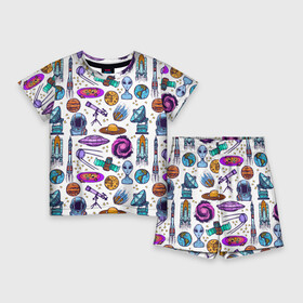 Детский костюм с шортами 3D с принтом космическая графика в Санкт-Петербурге,  |  | cosmos | астрономия | вселенная | галактика | звезды | инопланетяне | космос | нло