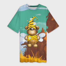 Платье-футболка 3D с принтом Медвежонок  пчела в Санкт-Петербурге,  |  | костюм пчелы | медведь | медвежонок | милый | плеча | пчелы
