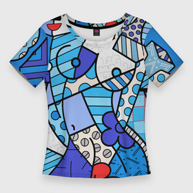 Женская футболка 3D Slim с принтом Romero Britto  sexy girls в Санкт-Петербурге,  |  | brazilian artist | bright colors | cubism | emoji | graffiti | pop art | romero britto | бразильский художник | граффити | кубизм | ромеро бритто | эмодзи | яркие цвета