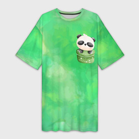 Платье-футболка 3D с принтом милая панда в кармане в Санкт-Петербурге,  |  | в кармане | карман | маленькая панда | милая | панда