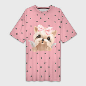 Платье-футболка 3D с принтом Йорк с крылышками в Санкт-Петербурге,  |  | атрибутика для выставок собак | выставка собак | декоративная собака | для питомников | йорк | йоркширский терьер | питомник собак