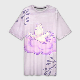Платье-футболка 3D с принтом Муми тролль и счастливое облако в Санкт-Петербурге,  |  | moomin | муми | муми тролли | тролли | тролль