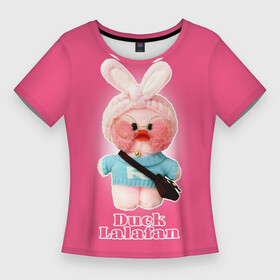 Женская футболка 3D Slim с принтом Duck Lalafan утёнок Лалафанфан в Санкт-Петербурге,  |  | duck | korean | lalafanfan | rosy cheeks | soft | toy | игрушка | корейская | круглые очки | лалафан | лалафанфан | мягкая | розовые щёки | утка