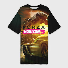 Платье-футболка 3D с принтом Forza Horizon 5  crazy race в Санкт-Петербурге,  |  | arcade racing simulator | car | flies | forza horizon | frenzied race | logo | pc game | sports | suv | автомобиль | аркадный гоночный симулятор | бешеная гонка | внедорожник | компьютерная игра | летит | логотип | спортивный