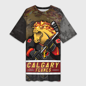 Платье-футболка 3D с принтом Калгари Флэймз, Calgary Flames Маскот в Санкт-Петербурге,  |  | calgary | calgary flames | flames | hockey | nhl | usa | калгари | калгари флэймз | маскот | нхл | спорт | сша | флэймз | хоккей | шайба