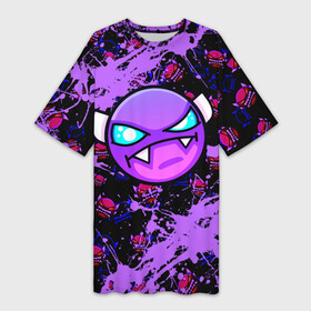 Платье-футболка 3D с принтом Геометри Дэш фиолетовый  Geometry Dash в Санкт-Петербурге,  |  | demon | game | geometry dash | геометри даш | геометри дэш | геометрии даш | геометрии дэш | геометрия даш | игра