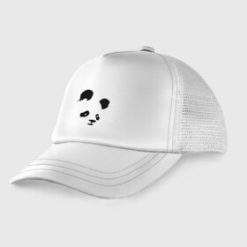 Детская кепка тракер с принтом Прикольная милая панда в Санкт-Петербурге, Козырек - 100% хлопок. Кепка - 100% полиэстер, Задняя часть - сетка | универсальный размер, пластиковая застёжка | bear | ears | eyes | muzzle | panda | глаза | медведь | мордочка | панда | уши