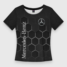 Женская футболка 3D Slim с принтом Mercedes Benz black соты в Санкт-Петербурге,  |  | amg | mercedes | mercedesamg gt | sport | амг | мерседес | мерседесбенц амг | спорт