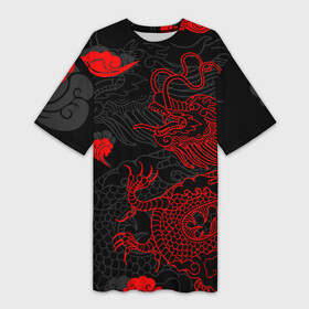 Платье-футболка 3D с принтом Дракон  Китайский дракон в Санкт-Петербурге,  |  | chinese dragon | dhina dragon | dragon | азиатский дракон | восточный дракон | дракон | китайские драконы | китайский дракон | красный дракон | облака | традиционный китайский дракон | японский дракон