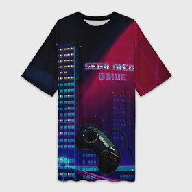Платье-футболка 3D с принтом SEGA MEGA DRIVE в Санкт-Петербурге,  |  | 24 sata | 8 бит игры | 8bit | retro bit | retro console | retro gaming | sega arcade | sega games | video game | сега мега драйв | старая консоль