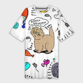 Платье-футболка 3D с принтом смешной надменный кот в Санкт-Петербурге,  |  | авторский | веселый рисунок | детский | радужный | смешной кот