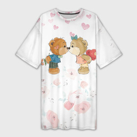 Платье-футболка 3D с принтом Плюшевый Поцелуй  Влюблённые Мишки в Санкт-Петербурге,  |  | 14 февраля | 8 марта | i love you | love is | валентин | день святого | животные | игрушка | любовь | мишка | надпись | парные | поцелуй | сердце | текст | химия | я тебя люблю