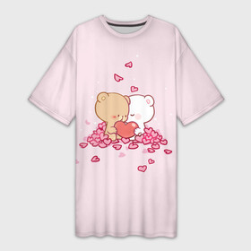 Платье-футболка 3D с принтом Влюблённые Плюшевые Мишки (Сердца) в Санкт-Петербурге,  |  | 14 февраля | 8 марта | i love you | love is | валентин | день святого | животные | игрушка | любовь | мишка | надпись | парные | поцелуй | сердечки | сердце | текст | химия | я тебя люблю
