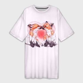 Платье-футболка 3D с принтом Лисья Любовь (Влюблённые) в Санкт-Петербурге,  |  | 14 февраля | 8 марта | fox | i love you | love is | валентин | день святого | животные | игрушка | лиса | любовь | надпись | парные | поцелуй | сердечки | сердце | текст | химия | я тебя люблю