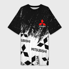 Платье-футболка 3D с принтом Mitsubishi black  white в Санкт-Петербурге,  |  | auto | mitsubishi | sport | авто | машины | митсубиси | митсубиши | спорт