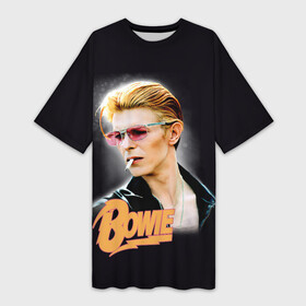 Платье-футболка 3D с принтом David Bowie Smoking в Санкт-Петербурге,  |  | bowie | david bowie | glamrock | music | smoking | ziggy stardust | боуи | глэм рок | дэвид боуи | музыканты | рок н ролл