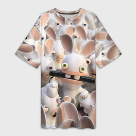 Платье-футболка 3D с принтом Куча бешеных кроликов в Санкт-Петербурге,  |  | animals | cartoons | games | netflix | rabbit | raving rabbids | ubisoft | бешеные кролики | животные | игры | мультики | нетфликс | юбисофт