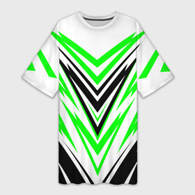 Платье-футболка 3D с принтом Абстрактная симметрия в Санкт-Петербурге,  |  | абстакция | галка | движение | зеленый | неон | узоры | черный