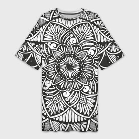 Платье-футболка 3D с принтом Мандала 2028 1 в Санкт-Петербурге,  |  | black | mandala | monochrome | mork2028 | zenart | зенарт | монохромный | узор