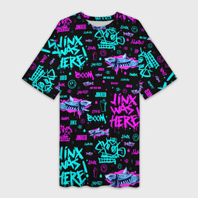 Платье-футболка 3D с принтом ARCANE Jinx pattern neon  Аркейн Джинкс паттерн неон в Санкт-Петербурге,  |  | arcane | game | jinx | kda | league of legends | lol | neon | shark | акула | аркейн | граффити | джинкс | игра | кда | кислотный | лига легенд | лол | неон