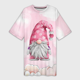 Платье-футболка 3D с принтом Сонный гномик в Санкт-Петербурге,  |  | гном | гномик | домовой | облака | облачка | сонный