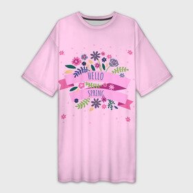 Платье-футболка 3D с принтом Привет весна в Санкт-Петербурге,  |  | букет | весна | лента | надпись | цветы