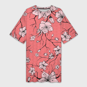 Платье-футболка 3D с принтом Начало цветения в Санкт-Петербурге,  |  | арт | весна | рисунок | розовые цветы | розовый цветок | сакура | цветение | цветение дерева | цветение деревьев | цветок | цветы | яркие цветы | яркий цветок