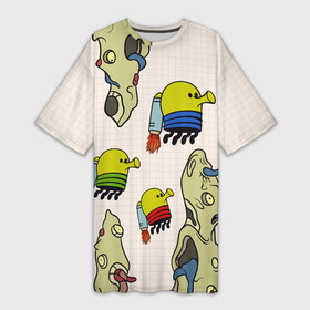 Платье-футболка 3D с принтом Game Doodle Jump в Санкт-Петербурге,  |  | doodle | doodle jump | game | jump | видеоигра | дудлик | игра | игры | каракуля | мобилка | мобильная игра | платформер