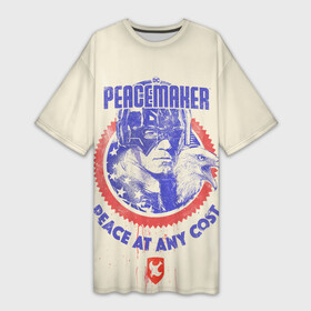 Платье-футболка 3D с принтом Peacemaker. Мир любой ценой в Санкт-Петербурге,  |  | Тематика изображения на принте: dc | peace | peacemaker | джон сина | кристофер смит | мир | миротворец | орел | орлик | пацифист | суперзлодей