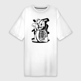 Платье-футболка хлопок с принтом Вот такая кошечка в Санкт-Петербурге,  |  | bones | brain | cat | fangs | hieroglyph | hype | japan | jaw | kitten | paw | skull | tongue | иероглиф | клыки | кости | кот | котёнок | кошка | лапа | мозг | пасть | хайп | череп | язык | япония