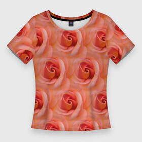 Женская футболка 3D Slim с принтом Розы  цветы  паттерн в Санкт-Петербурге,  |  | flowers | паттерн | розочки | розы | цветочки | цветы