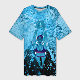Платье-футболка 3D с принтом Спортивное плавание  Голубая вода в Санкт-Петербурге,  |  | float | oceanic | sail | sea | swim | swimmer | water | waters | world ocean | акватория | вода | выплывать | выплыть | купаться | мировой океан | море | морской | океан | океанический | океанский | переплы | переплывать | плавать
