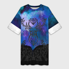 Платье-футболка 3D с принтом Тотем олень в Санкт-Петербурге,  |  | бриллиант | заяц | олень | рога | тотем