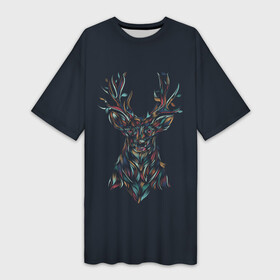 Платье-футболка 3D с принтом Световой олень в Санкт-Петербурге,  |  | арт | дикий зверь | дикое животное | животное | зверь | краска | мазки | мазки краски | мозаика | рисунок