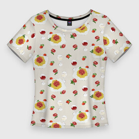 Женская футболка 3D Slim с принтом Паста болоньезе в Санкт-Петербурге,  |  | болоньезе | вино | еде | макароны | паста | сервировка