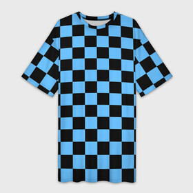 Платье-футболка 3D с принтом Шахматная доска  Синяя в Санкт-Петербурге,  |  | в клетку | квадрат | квадратики | синий | шахматный принт | шахматы | шашки