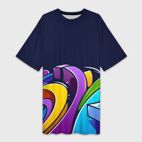 Платье-футболка 3D с принтом Цветное граффити в Санкт-Петербурге,  |  | graffiti | абстрактные линии | абстракция | граффити | красивый фон | линии | текстура | цвета | цветная абстракция