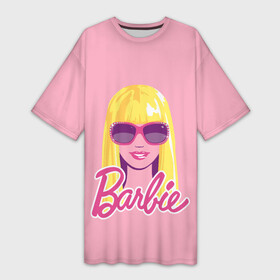 Платье-футболка 3D с принтом Barbie Sunglasses в Санкт-Петербурге,  |  | Тематика изображения на принте: barbara | barbie | beauty | doll | girl | idol | perfect | pink | pop | toy | usa | woman | барбара | барби | девушка | игрушка | кукла | попидол | розовый | силуэт | сша