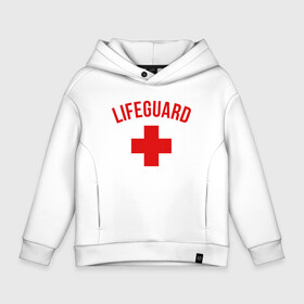 Детское худи Oversize хлопок с принтом Lifeguard в Санкт-Петербурге, френч-терри — 70% хлопок, 30% полиэстер. Мягкий теплый начес внутри —100% хлопок | боковые карманы, эластичные манжеты и нижняя кромка, капюшон на магнитной кнопке | клуб романтики | крест | логотип | надпись | название