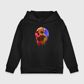 Детское худи Oversize хлопок с принтом Color skull   Neon   Fashion в Санкт-Петербурге, френч-терри — 70% хлопок, 30% полиэстер. Мягкий теплый начес внутри —100% хлопок | боковые карманы, эластичные манжеты и нижняя кромка, капюшон на магнитной кнопке | color | fashion | jaw | neon | skull | мода | неон | пасть | цвет | череп