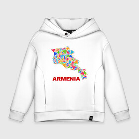 Детское худи Oversize хлопок с принтом Armenian Color в Санкт-Петербурге, френч-терри — 70% хлопок, 30% полиэстер. Мягкий теплый начес внутри —100% хлопок | боковые карманы, эластичные манжеты и нижняя кромка, капюшон на магнитной кнопке | armenia | армения | армяне | армянин | ереван | казказ | карта | ссср | страна | турист | флаг