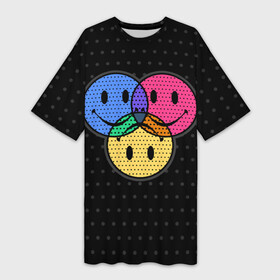 Платье-футболка 3D с принтом Three emoticons три смайлика. в Санкт-Петербурге,  |  | colored | colorful | dots | emoticons | filters | raster | smile | three | разноцветные | растр | смайлики | точки | три | улыбка | фильтры | цветные