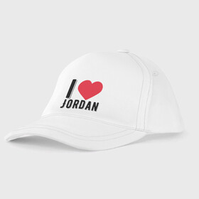 Детская бейсболка с принтом I Love Jordan в Санкт-Петербурге, 100% хлопок | классический козырек, металлическая застежка-регулятор размера | Тематика изображения на принте: basketball | bulls | chicago | game | jordan | nba | sport | баскетбол | баскетболист | буллс | джордан | игра | мяч | нба | спорт | спортсмен | чикаго