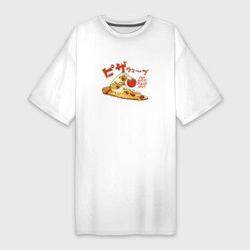 Платье-футболка хлопок с принтом The Great Pizza Wave в Санкт-Петербурге,  |  | anime | азия | аниме | большая волна | большая волна в канагаве | вкусный | вкусняшка | волна | еда | иероглиф | искусство | китай | корея | пицца | япония | японский
