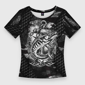 Женская футболка 3D Slim с принтом Рыба и якорь в Санкт-Петербурге,  |  | рыба | рыбак | рыбалка | рыбка | хищная рыба | якорь