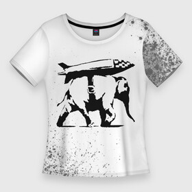 Женская футболка 3D Slim с принтом BANKSY  СЛОН  Краска в Санкт-Петербурге,  |  | art | artist | banksy | graffity | pacifique | pacifisme | peace | street | violence | war | арт | бэнкси | война | войне | граффити | мир | неравенство | нет | пацифизм | пацифика | символ мира | стрит | художник