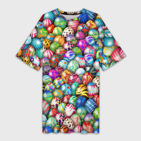 Платье-футболка 3D с принтом Пасхальные крашеные яйца в Санкт-Петербурге,  |  | easter | весна | крашеные | пасха | паттерн | яйца | яйцо
