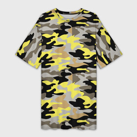 Платье-футболка 3D с принтом Желтый, Черный, Серый, Модный (камуфляж) в Санкт-Петербурге,  |  | camouflage | military | армия | военный камуфляж | война | гламур | камуфляж | маскировка | масхалат | милитари | мода | охота | солдат | цвета хаки